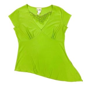 Vintage Y2K Attached Necklace Asymmetrical Green Top